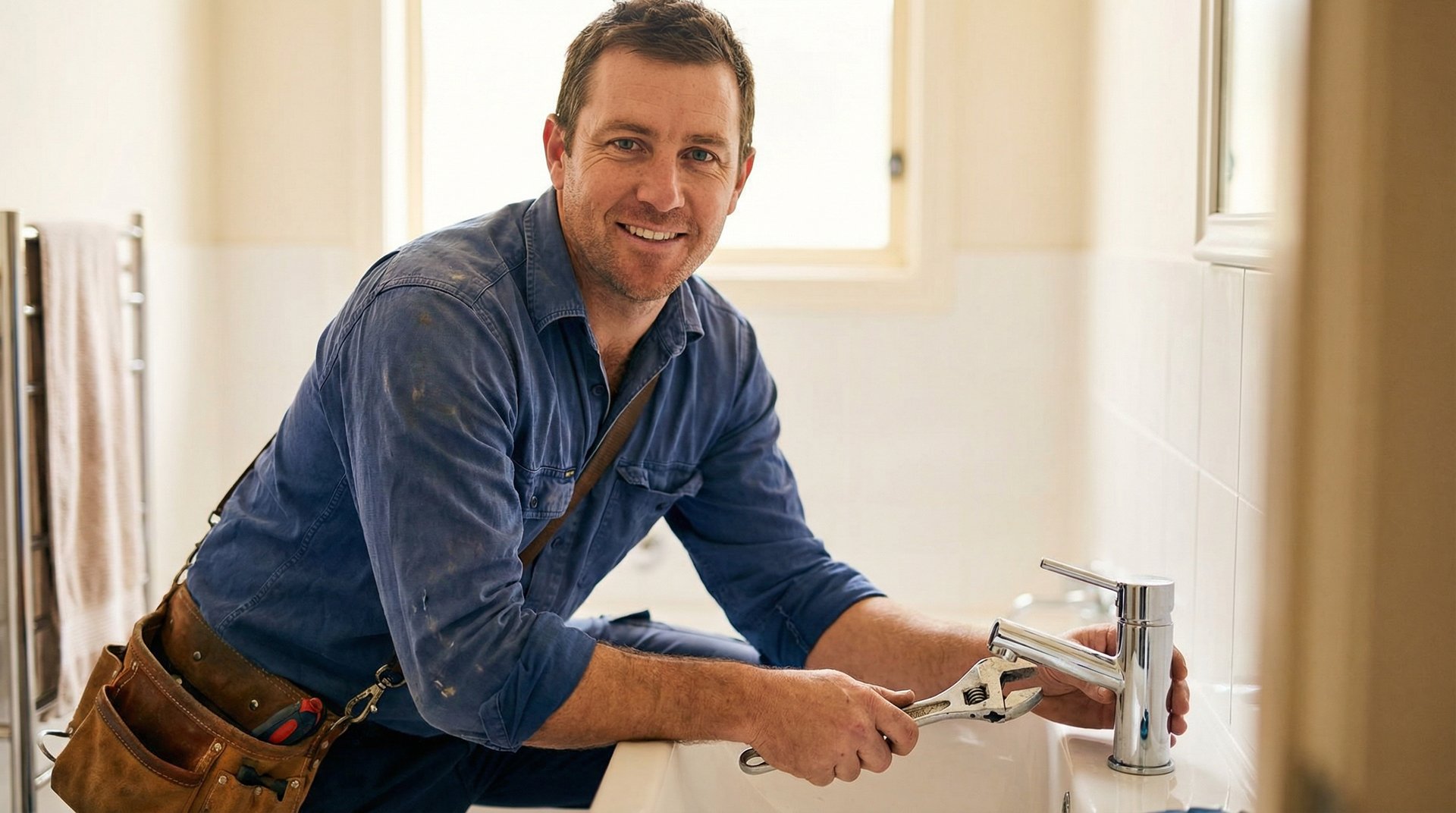 Expert plumber installing modern tapware in Freshwater bathroom